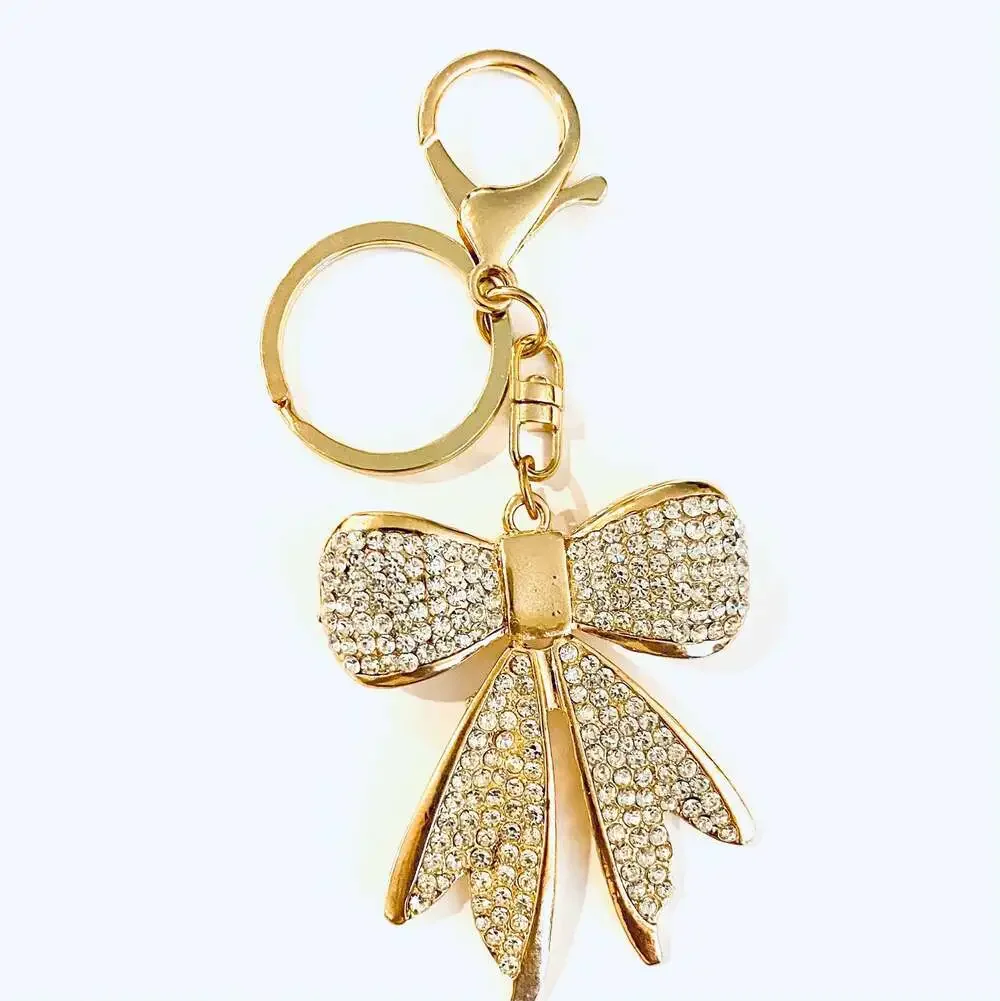 Rhinestone Bow Metal Keychain